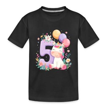 Licorne Anniversaire 5 Numéro d’anniversaire - T-shirt bio Premium Enfant - noir - Devant