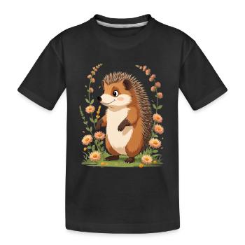 Hérisson mignon avec couronne de fleurs - T-shirt bio Premium Enfant - noir - Devant