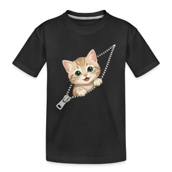 Cat, Costume, Cute Kitten, Zipper - Kids' Premium Organic T-Shirt - black - Front