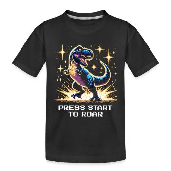 Start drücken zum Brüllen | Dinosaurier, Retro - Kinder Premium Bio T-Shirt - Schwarz - Vorne