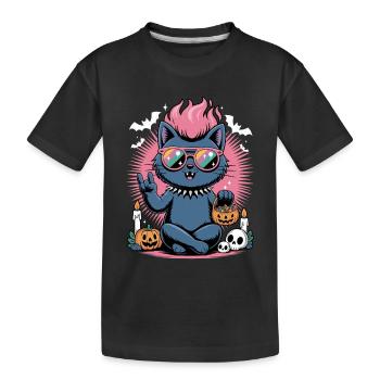 Neon Halloween hangover with pumpkin scene - Kids' Premium Organic T-Shirt - black - Front
