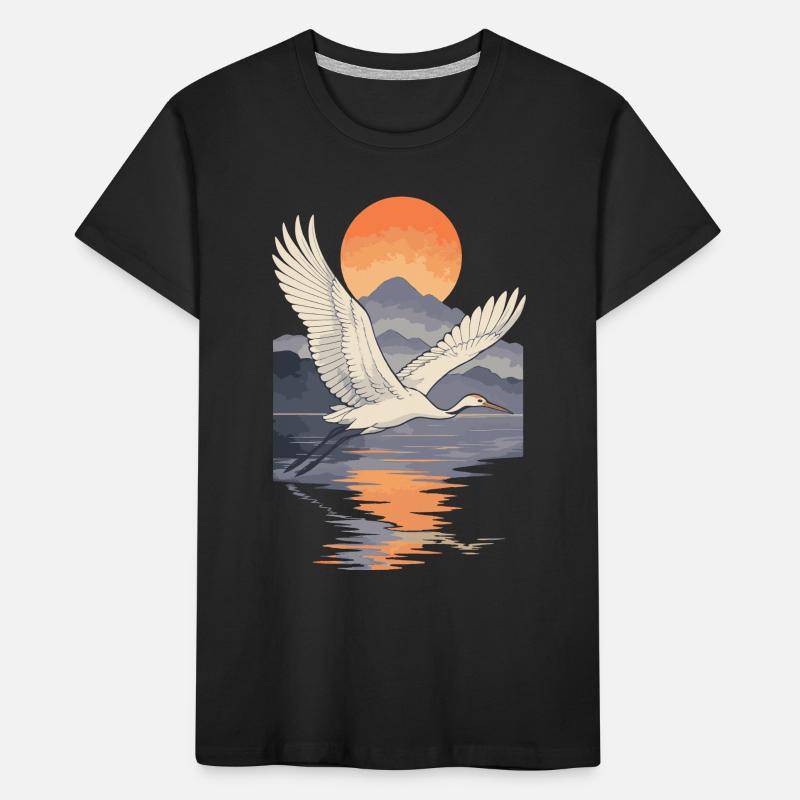 Crane Flying at Sunset Reflection Kids' Premium Organic T-Shirt