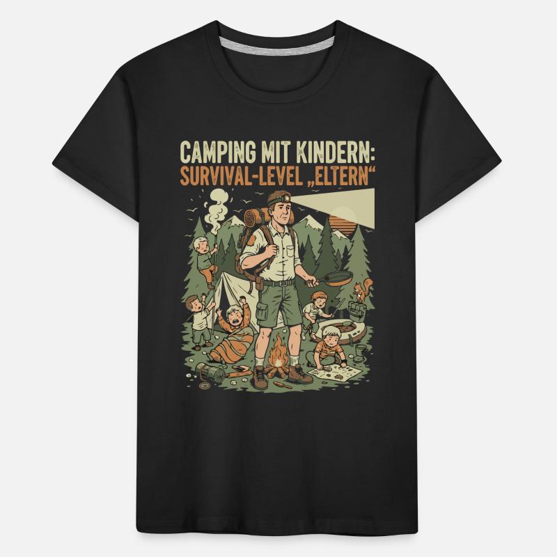 Camping mit Kindern - Survival-Level Eltern Kinder Premium Bio T-Shirt