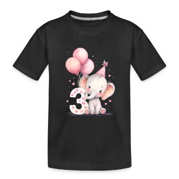 Third Birthday Elephant 3 Balloons - Kids' Premium Organic T-Shirt - black - Front