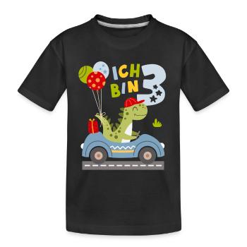 Ich bin 3 Dino Geburtstag Dritter Geburtstag - Kinder Premium Bio T-Shirt - Schwarz - Vorne