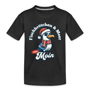 Fischbrötchen & Meer Möwe mit Weihnachtsmütze - Kinder Premium Bio T-Shirt - Schwarz - Vorne
