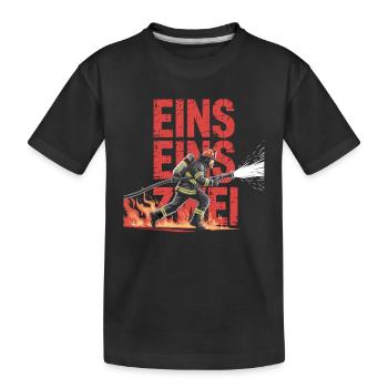 Feuerwehr Spruch – 112 Notruf Held in Aktion - Kinder Premium Bio T-Shirt - Schwarz - Vorne