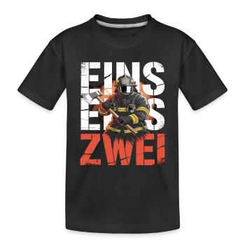 Feuerwehr Spruch – 112 Notruf Held in Aktion - Kinder Premium Bio T-Shirt - Schwarz - Vorne