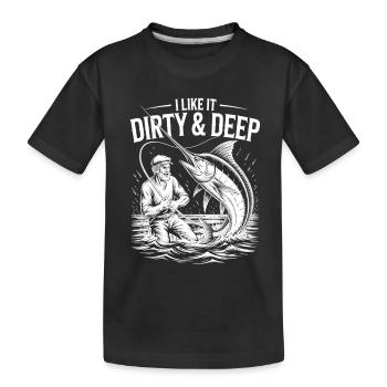 Dirty & Deep – Motif de pêcheur amusant pour hommes - T-shirt bio Premium Enfant - noir - Devant