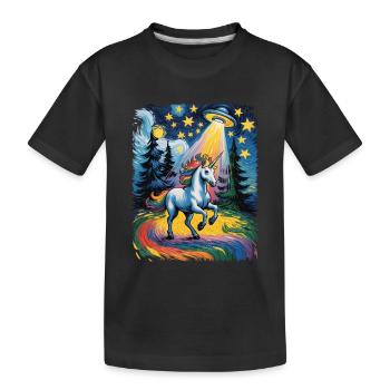 Leuchtendes Einhorn im Sternenrausch - Kinder Premium Bio T-Shirt - Schwarz - Vorne