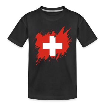Flag of Switzerland, torn style - Kids' Premium Organic T-Shirt - black - Front