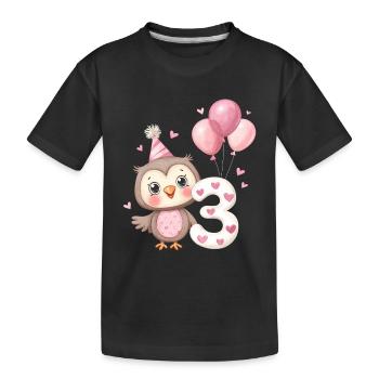 Troisième anniversaire hibou avec ballons - T-shirt bio Premium Enfant - noir - Devant