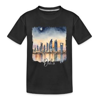 Doha Aquarell, Doha Katar - Kinder Premium Bio T-Shirt - Schwarz - Vorne