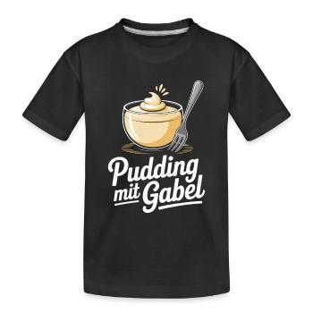Pudding with fork - Kids' Premium Organic T-Shirt - black - Front
