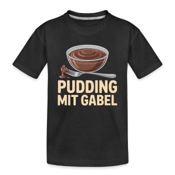 Pudding with fork - Kids' Premium Organic T-Shirt - black - Front