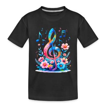 Regenbogen Notenschlüssel Blumenkunst - Kinder Premium Bio T-Shirt - Schwarz - Vorne