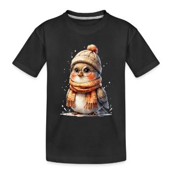 Winter chickens with hat and scarf - Kids' Premium Organic T-Shirt - black - Front