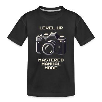 Level Up | Manual mode mastered, ISO aperture - Kids' Premium Organic T-Shirt - black - Front