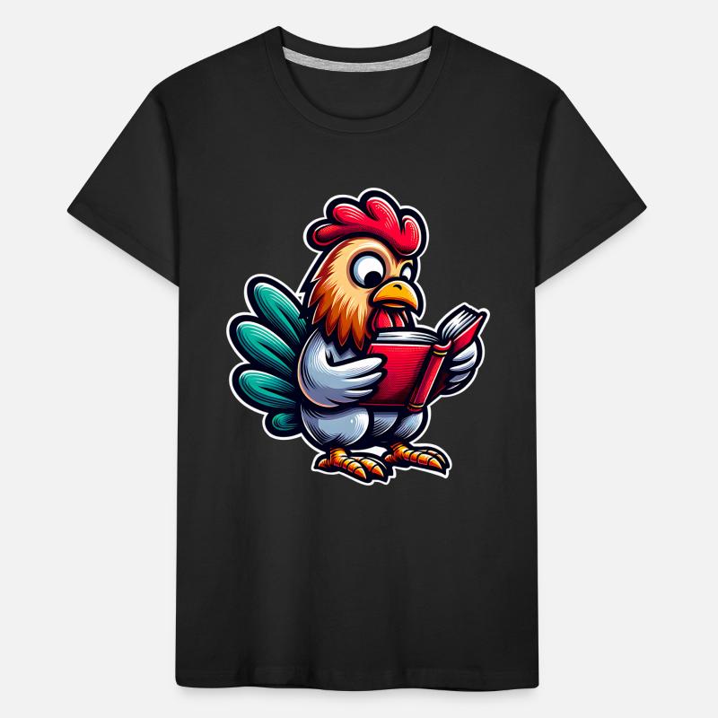 Reading rooster in comic style Kids' Premium Organic T-Shirt