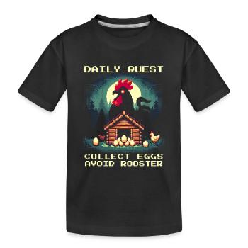 Quête quotidienne | Ramasser les œufs, éviter le coq - T-shirt bio Premium Enfant - noir - Devant