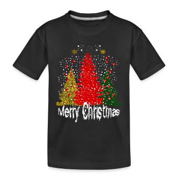 Merry Christmas Trees snow Xmas Family - Kids' Premium Organic T-Shirt - black - Front