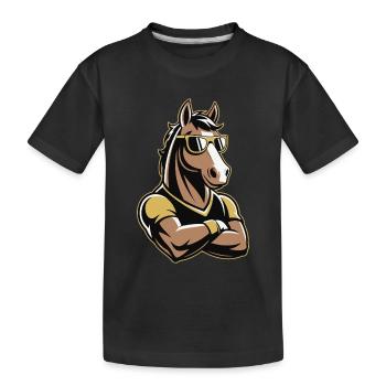 Pferd Maskottchen mit Sonnenbrille - Kinder Premium Bio T-Shirt - Schwarz - Vorne