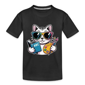 Katzen künstler bunte Palette ABC - Kinder Premium Bio T-Shirt - Schwarz - Vorne