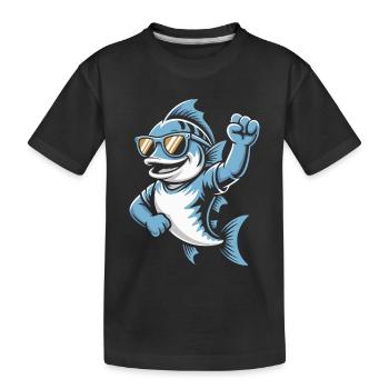 Shark mit Sonnenbrille Jubel - Kinder Premium Bio T-Shirt - Schwarz - Vorne