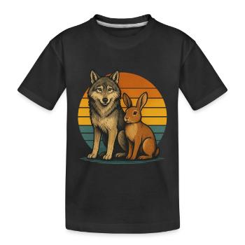 Wolf und Hase Retro - Kinder Premium Bio T-Shirt - Schwarz - Vorne