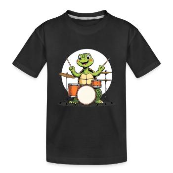 Schildkroete am Drumset - Kinder Premium Bio T-Shirt - Schwarz - Vorne