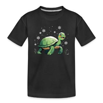 Grüne Schildkröte mit Schneeflocken - Kinder Premium Bio T-Shirt - Schwarz - Vorne