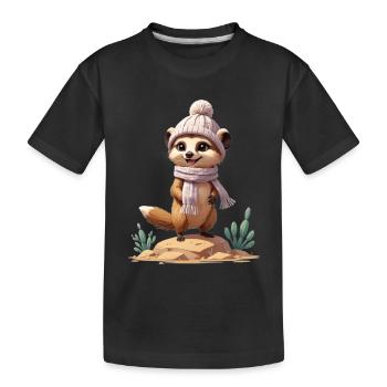 Erdmännchen auf Felsen mit Schal und Mütze - Kinder Premium Bio T-Shirt - Schwarz - Vorne