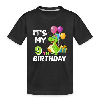 9e anniversaire Garçon Fille Dinosaure Neuf ans - T-shirt bio Premium Enfant - noir - Devant