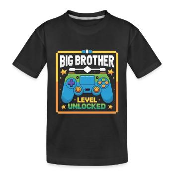 Großer Bruder Level Freigeschaltet - Kinder Premium Bio T-Shirt - Schwarz - Vorne