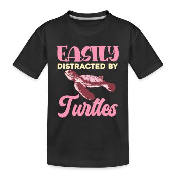 Leicht abgelenkt von Schildkröten - Kinder Premium Bio T-Shirt - Schwarz - Vorne