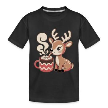 Cuddly deer drinks cocoa - Kids' Premium Organic T-Shirt - black - Front