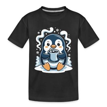 Cuddly penguin with hot cocoa - Kids' Premium Organic T-Shirt - black - Front