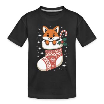 Renard en chaussette de Noël - T-shirt bio Premium Enfant - noir - Devant