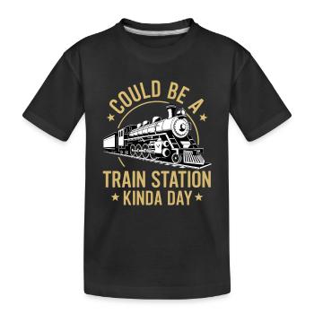 Train romance station vibe - Kids' Premium Organic T-Shirt - black - Front