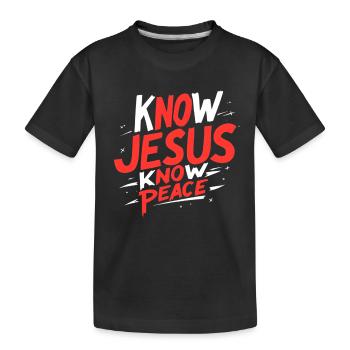 Know Jesus, know peace - Kids' Premium Organic T-Shirt - black - Front