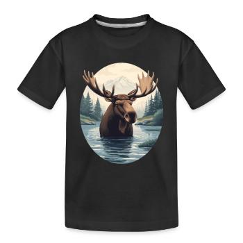 Elchillustration in Bergfluss-Landschaft - Kinder Premium Bio T-Shirt - Schwarz - Vorne