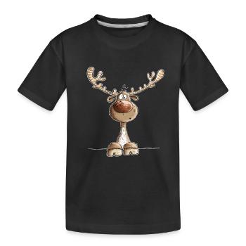 Lustiges Rentier Cartoon Motiv Weihnachten - Kinder Premium Bio T-Shirt - Schwarz - Vorne