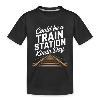 Bahnhoftag Stimmung mit Gleisen - Kinder Premium Bio T-Shirt - Schwarz - Vorne