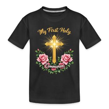 First Holy Communion Cross Beam - Kids' Premium Organic T-Shirt - black - Front