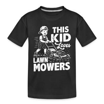 Ce gamin adore les tondeuses à gazon - T-shirt bio Premium Enfant - noir - Devant