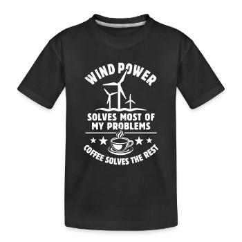 wind power solves most of my Problems - Kaffee - Kinder Premium Bio T-Shirt - Schwarz - Vorne