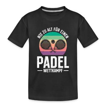 Renterin NIE ZU ALT FÜR EINEN PADEL WETTKAMPF - Kinder Premium Bio T-Shirt - Schwarz - Vorne