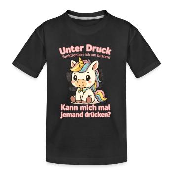 Unter Druck Einhorn - Kinder Premium Bio T-Shirt - Schwarz - Vorne