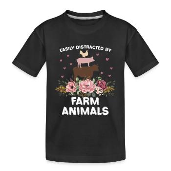 Animaux de ferme avec des fleurs : humour - T-shirt bio Premium Enfant - noir - Devant