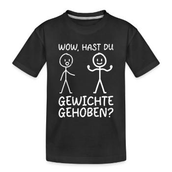 Strichmännchen HAST DU GEWICHTE GEHOBEN Lustig - Kinder Premium Bio T-Shirt - Schwarz - Vorne